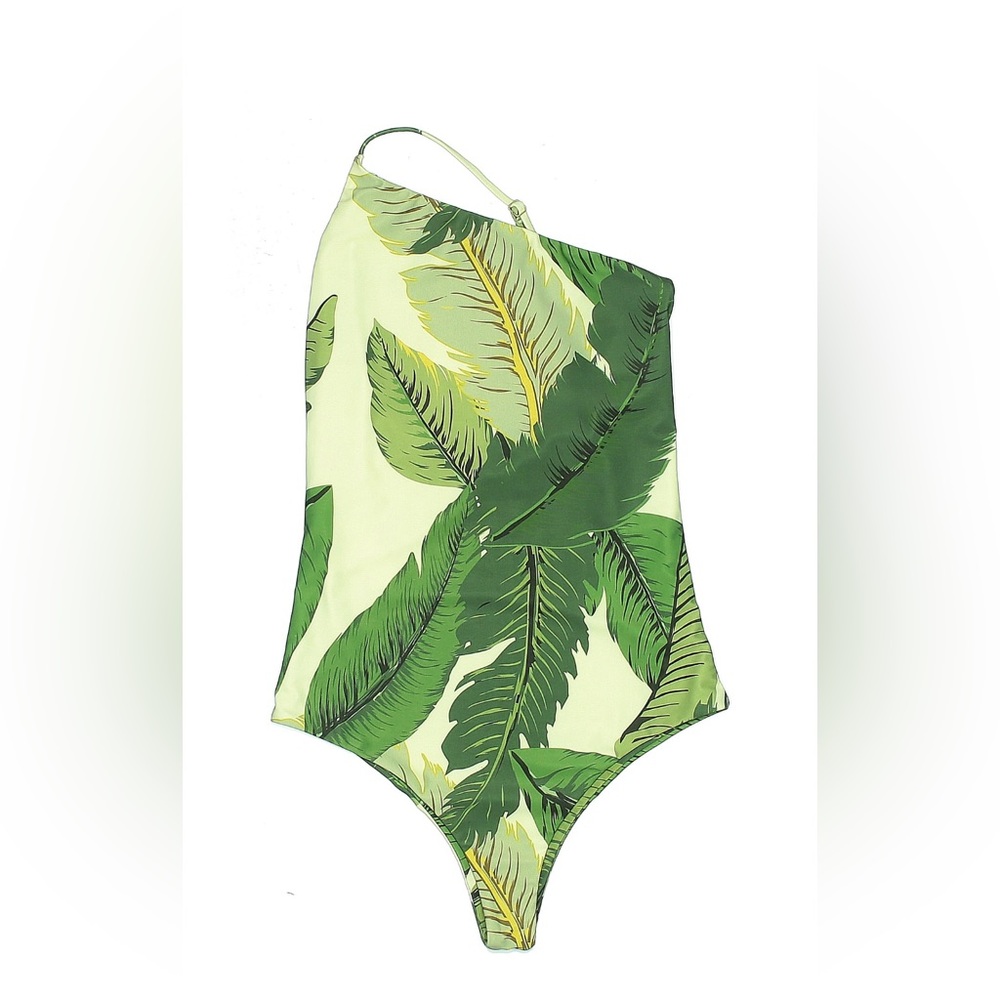 Stone Cold beach riot One Piece one shoulder in Green Leaf Print